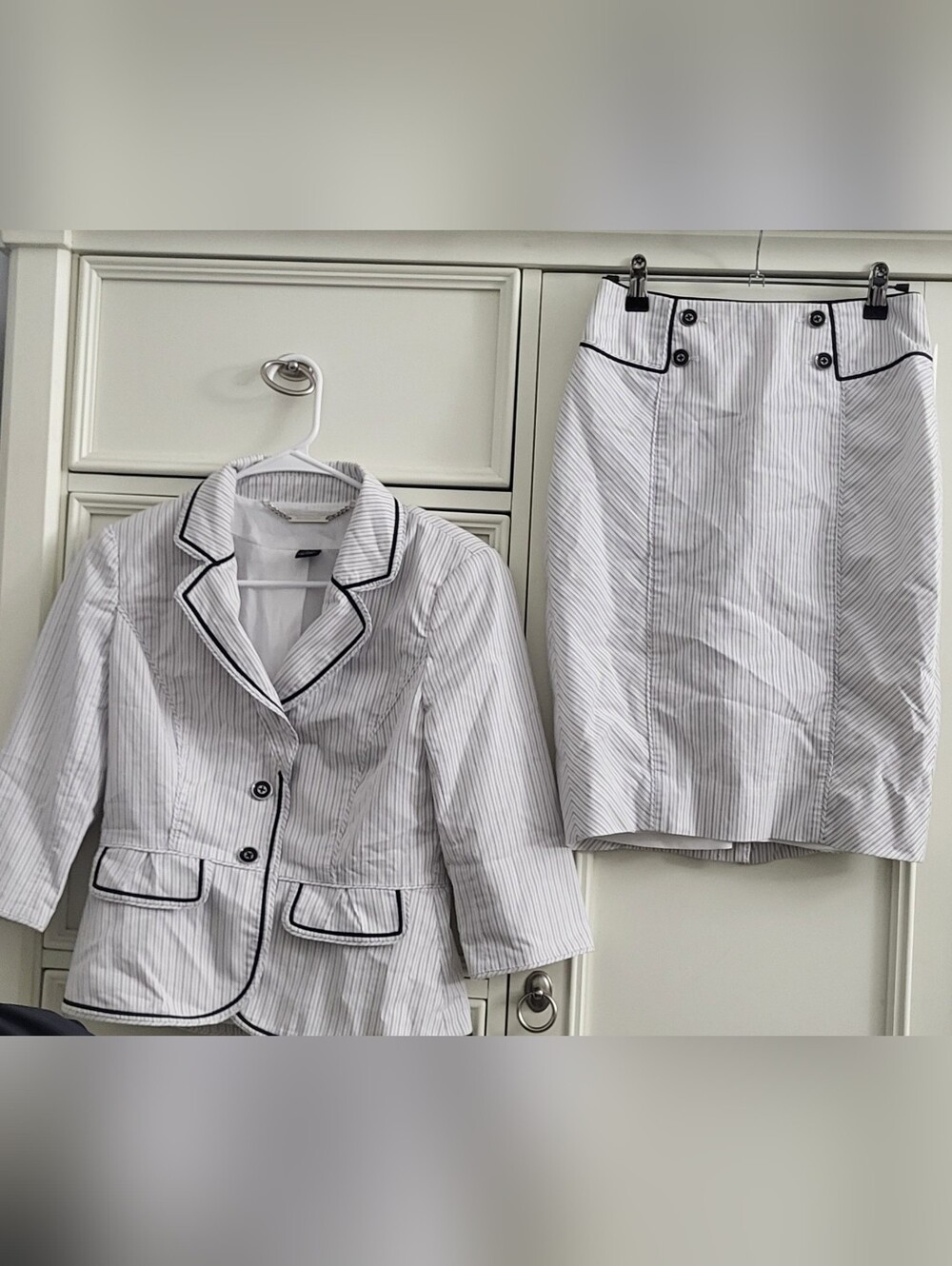 White House Black Market White Pinstripe Skirt Set with Black Trim 2 / 00